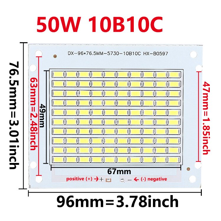 Projecteur LED à large faisceau, 50W, DC30-32V Epistar PCB SMD, 5730, blanc, 6000K, puces, plaque de ressources, bricolage: Default Title