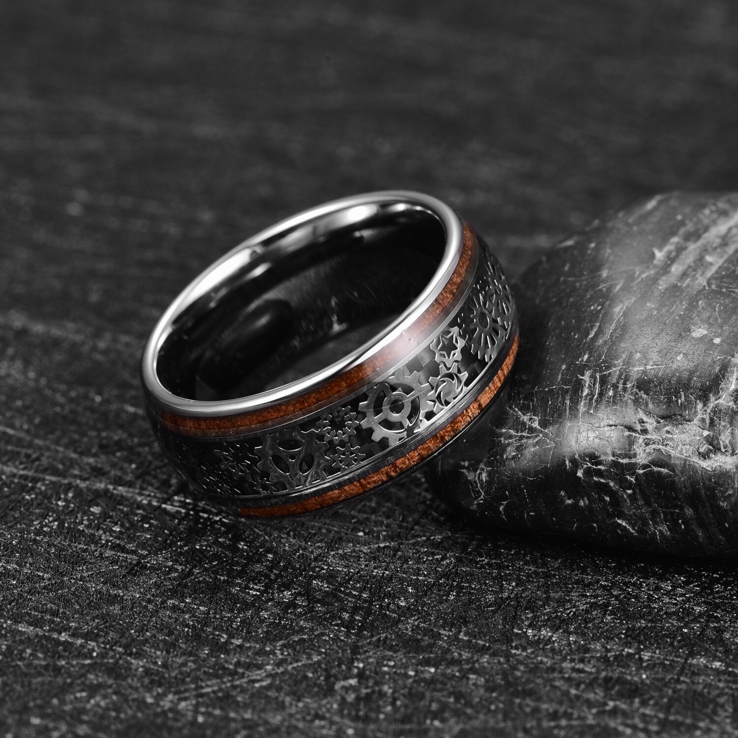 10mm intarsiato grano di legno modello ingranaggio carburo di tungsteno anello moda uomo gioielli da sposa migliore regalo qualità AAA