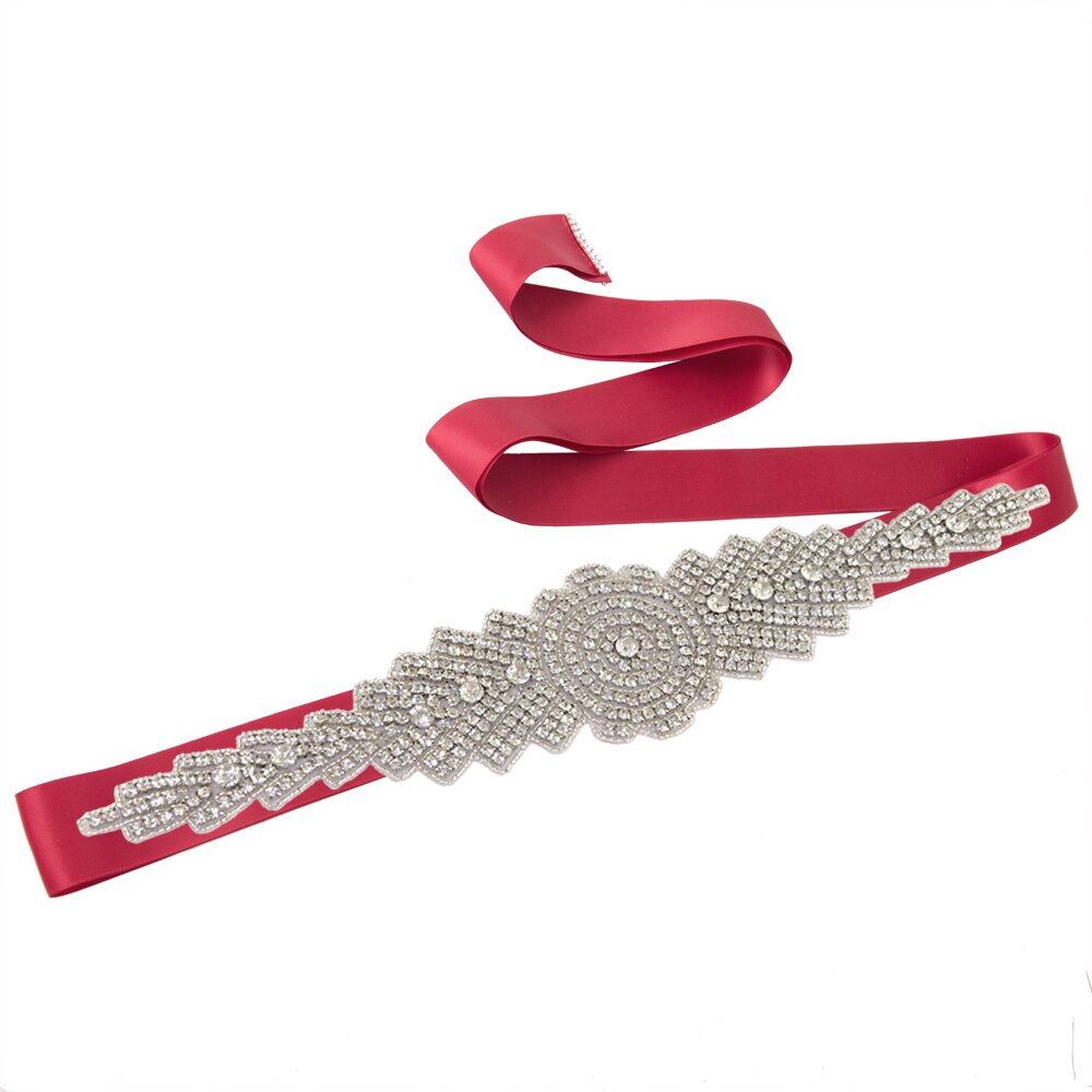 ZMS23 Wedding Dress Ivory Bride's Accessories Belt Bridemaid Brides Dresses Glitter Bridal Diamond Sash Women's Belts: win red