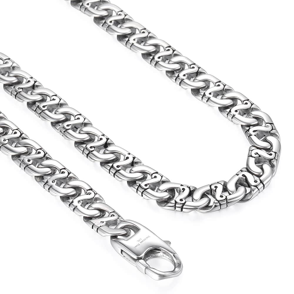 Davieslee Mens Necklace 316L Stainless Steel Biker Chain Necklaces for Men Silver Color Punk Jewelry 9.5mm 18-36inch LHN01