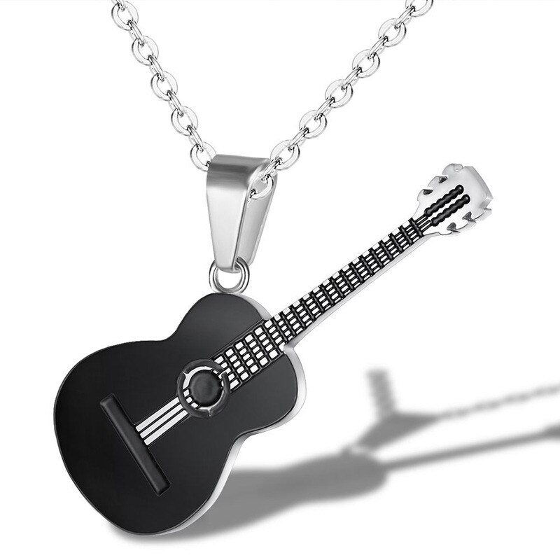 Rinhoo Trendy Leather Chain Guitar Necklace For Men Punk Rock Music Jewelry Stainless Steel Pendant Necklace: 3