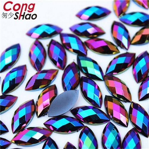 Cong shao 100 stk 7*15mm ab farverige hesteøje flatback akryl rhinestone trim sten og krystaller dekoration tilbehør  wc54: Sort ab