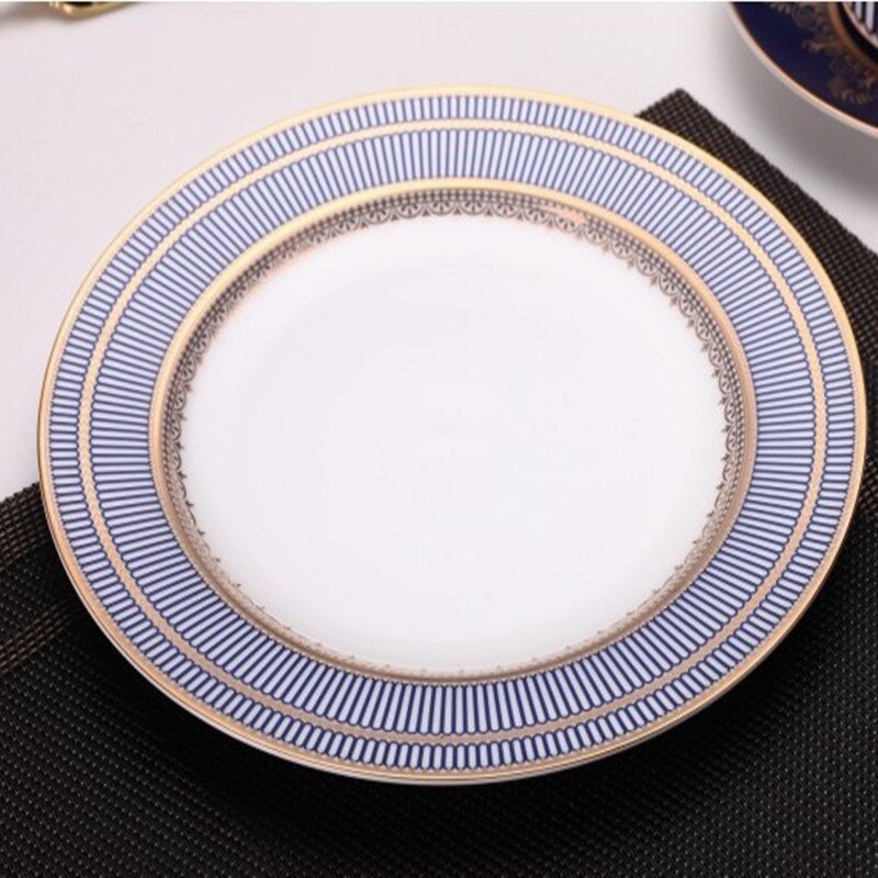 Assiette à Steak élégante en porcelaine, en os bleu, en céramique, plat à dîner, tasse à café, soucoupe, vaisselle familiale, décoration de la maison
