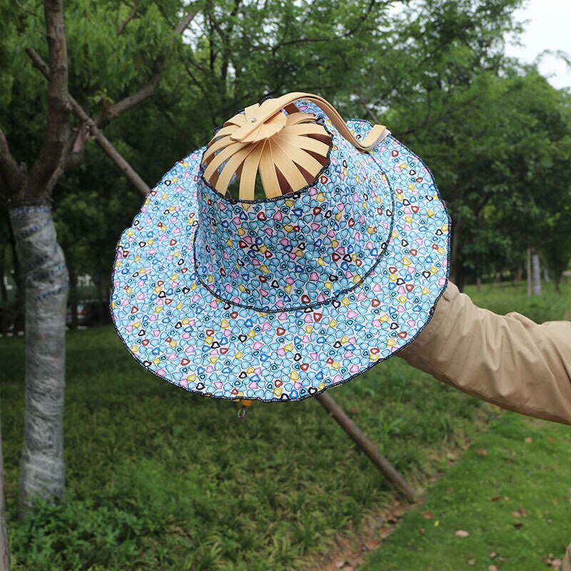 Sombrero de bambú con abanico de mano plegable, 2 en 1, portátil, estampado Floral, para viajes al aire libre, playa, vacaciones, verano,: a7