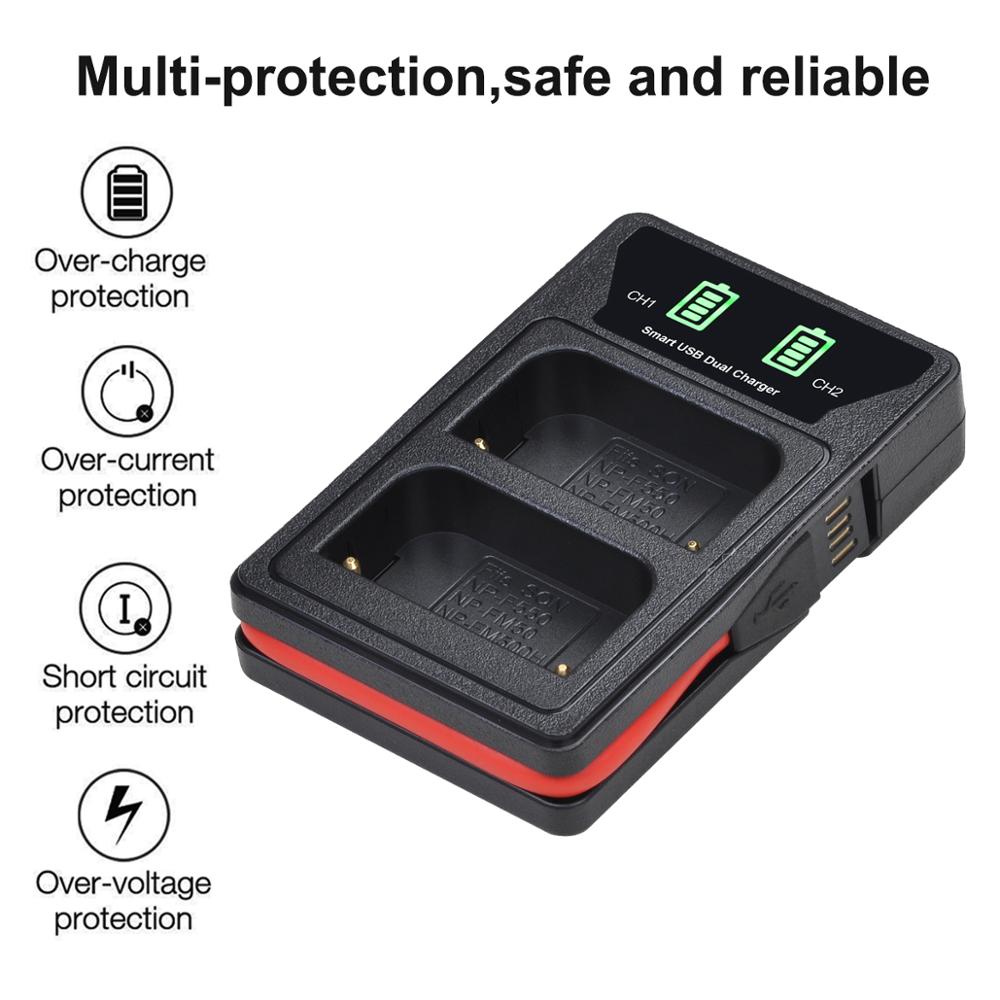 Caricabatterie NP-FM500H con porta USB e tipo C per Sony A200, A200K, A200W, A300, A350, A450, a580, NP FM500H, NP-F550 FM50