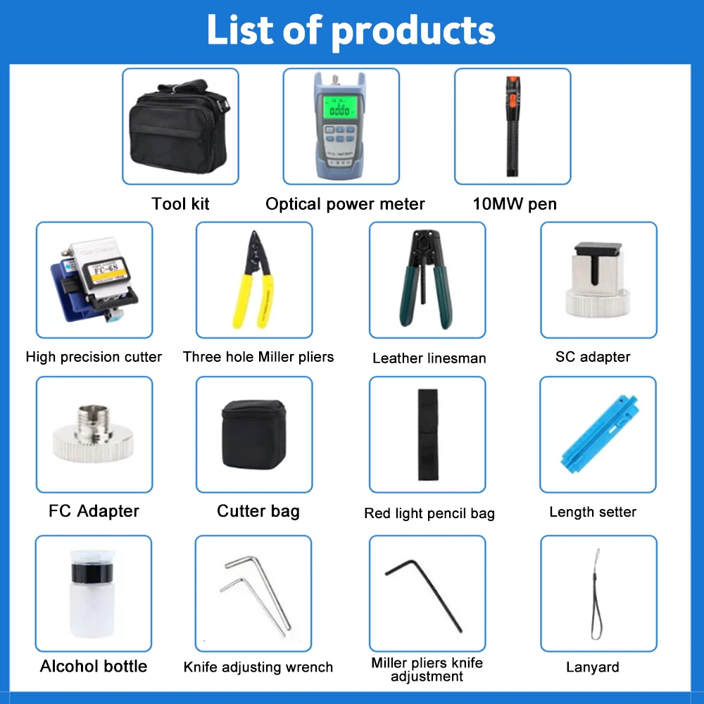 15 IN 1 Fiber Optic Cable Tester Tool Kit Optical Power Meter OPM -70-+10dBm Visual Fault Locator 10/20/30mw VFL Tester Pen