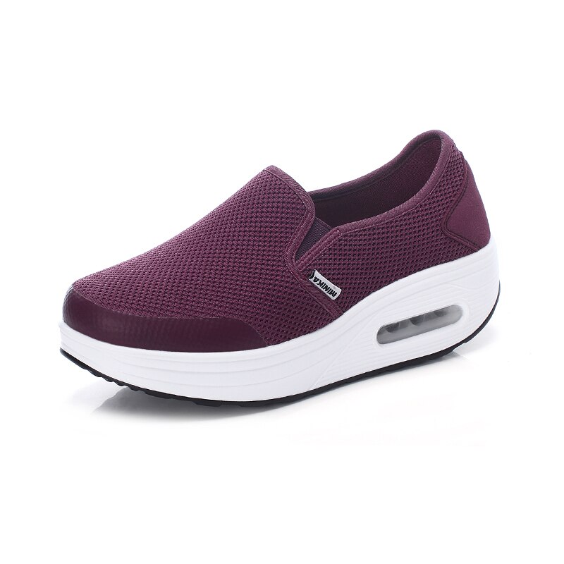Kvinner flat platform toning sko slip on lette damer wedge fitness swing joggesko utendørs kvinner slankesko sport: Lilla / 35