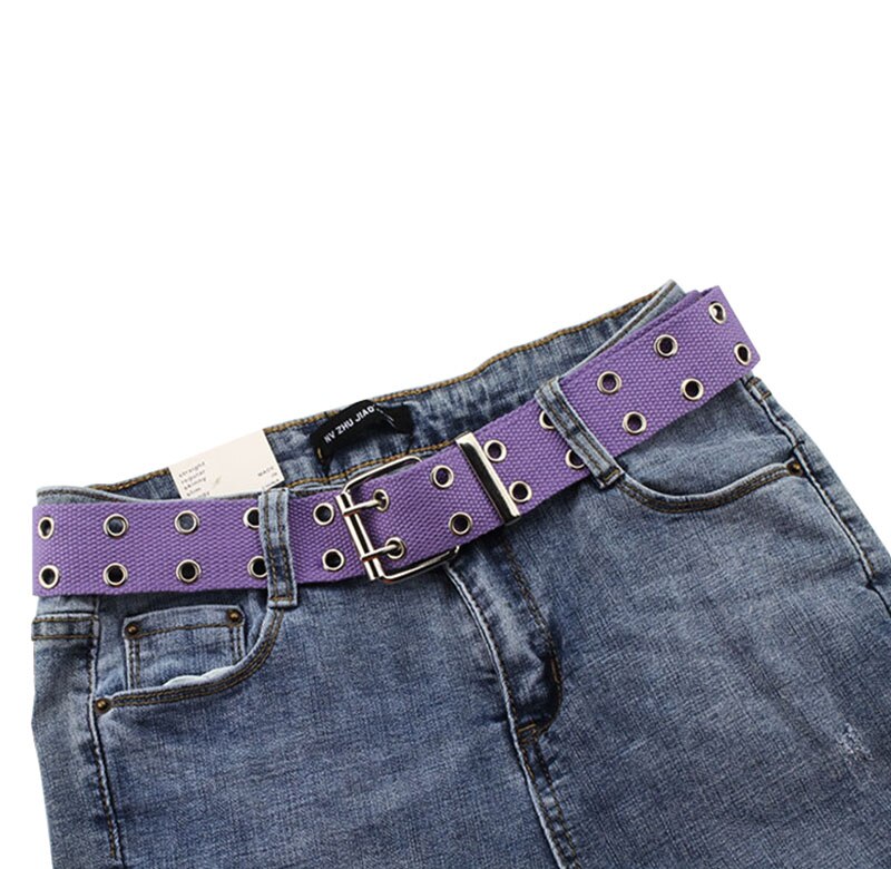 Best YBT-Cinturón de lona Unisex, cinturón con hebilla de aleación de doble fila para fotos de la calle, cinturón hueco Chic con cadena: D Purple