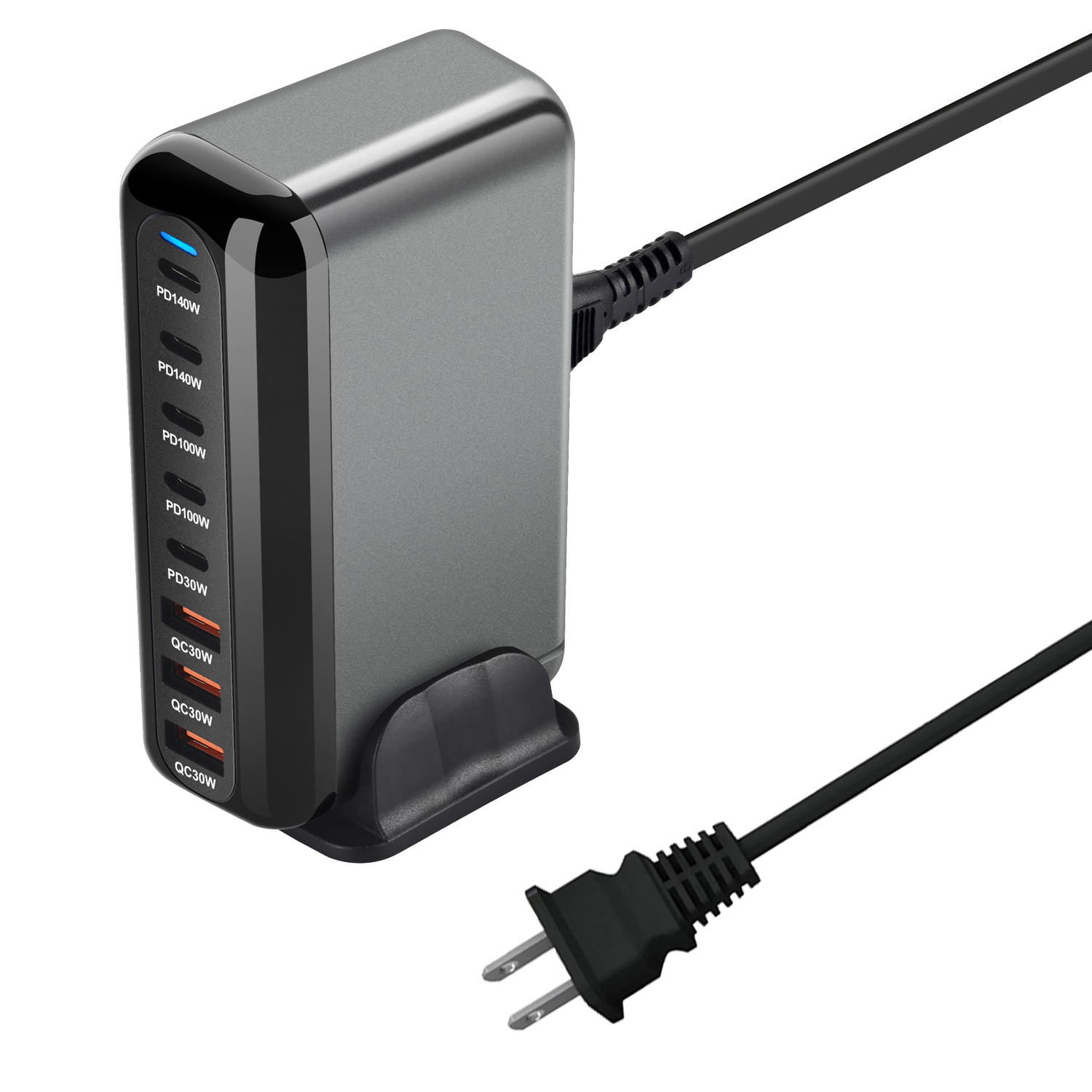 Novo carregador rápido 600w gan carga rápida 3.0 usb tipo c com 8 portas, carregador pd 5c3a para telefones e tablets, design portátil: US
