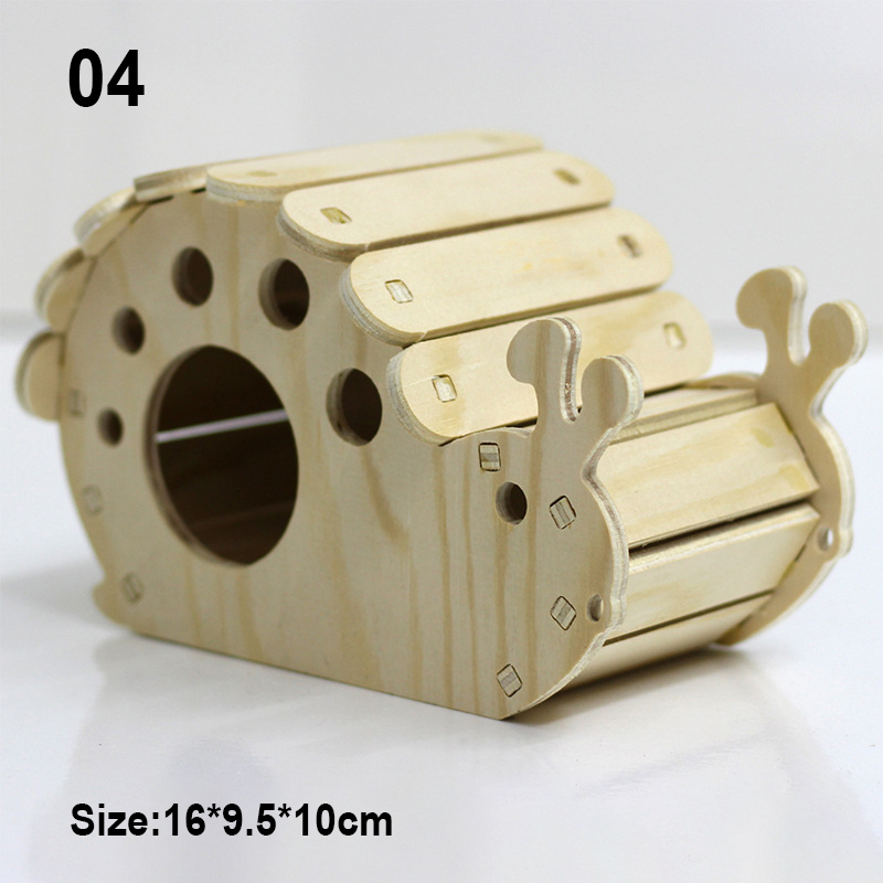 Muebles de juguete de madera para hámster, casa pequeña, columpio, rueda para correr, nido de madera, jaula, suministros: 04