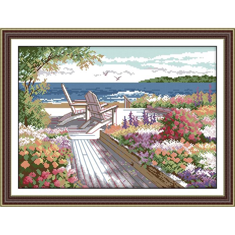 Meer Cafe straßenbild malerei zählen druck auf leinwand 14CT und 11CT DMS kreuz stich aufbringen stickerei Bausatz DIY Hand einstellen