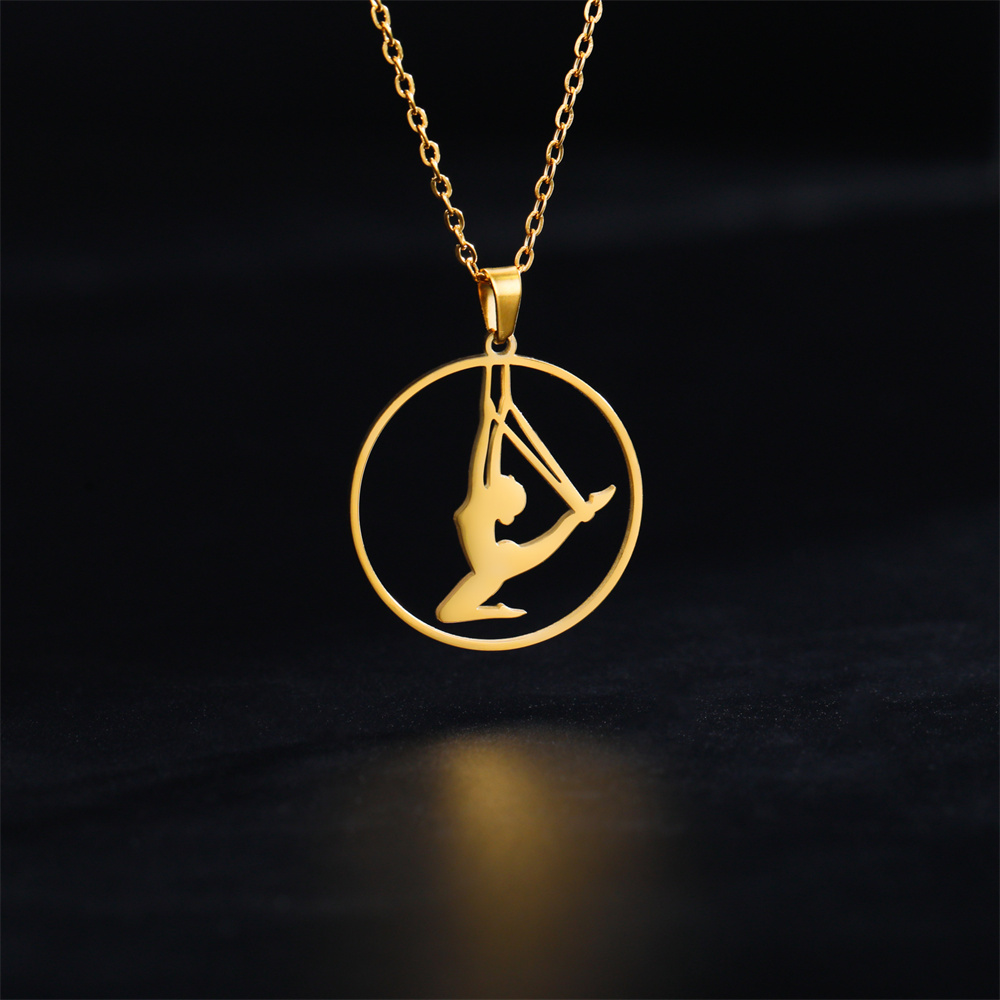 EUEAVAN-collares con colgante redondo para gimnasia rítmica, bailarina, para mujeres y niñas, collar de Yoga para gimnasta de acero inoxidable, joyería deportiva