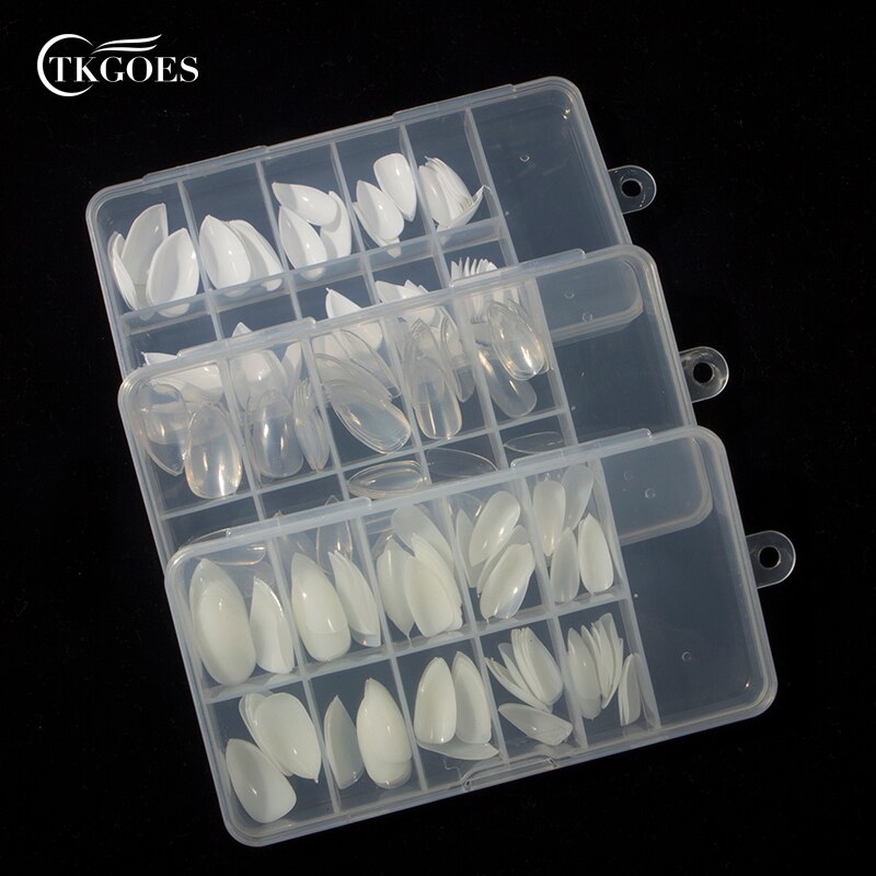 TKGOES 100 pcs Met Doos Acryl Amandel Nep Nagels Volledige Dekking Kunstmatige Stiletto Nagels Valse Nagel Tips Transparant