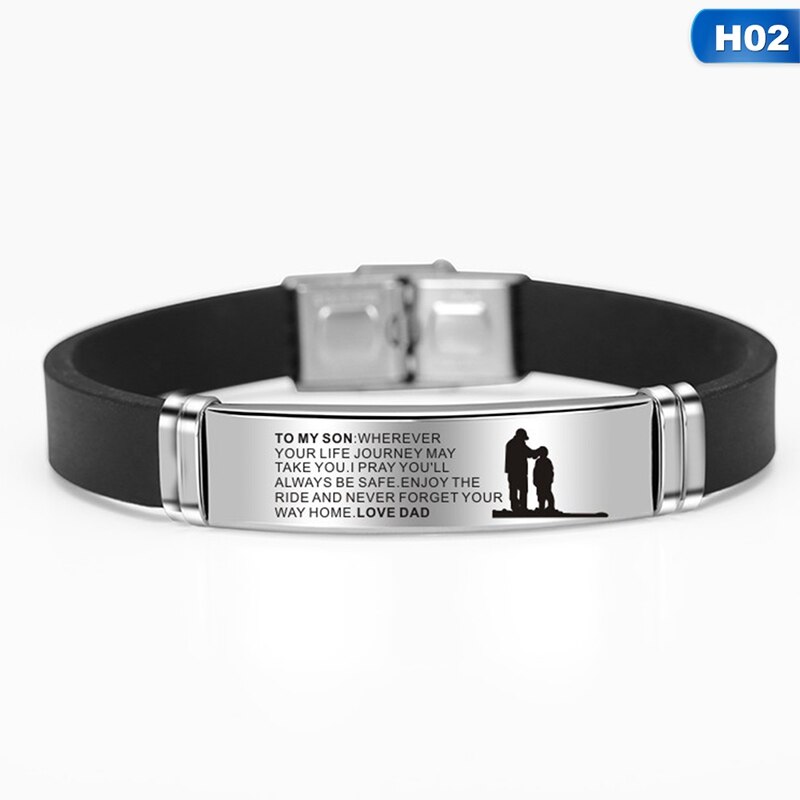To My Son Inspirational Bracelet Men Wristband Stainless Steel Silicone Bracelets For Boys Love From Mom Dad: H02