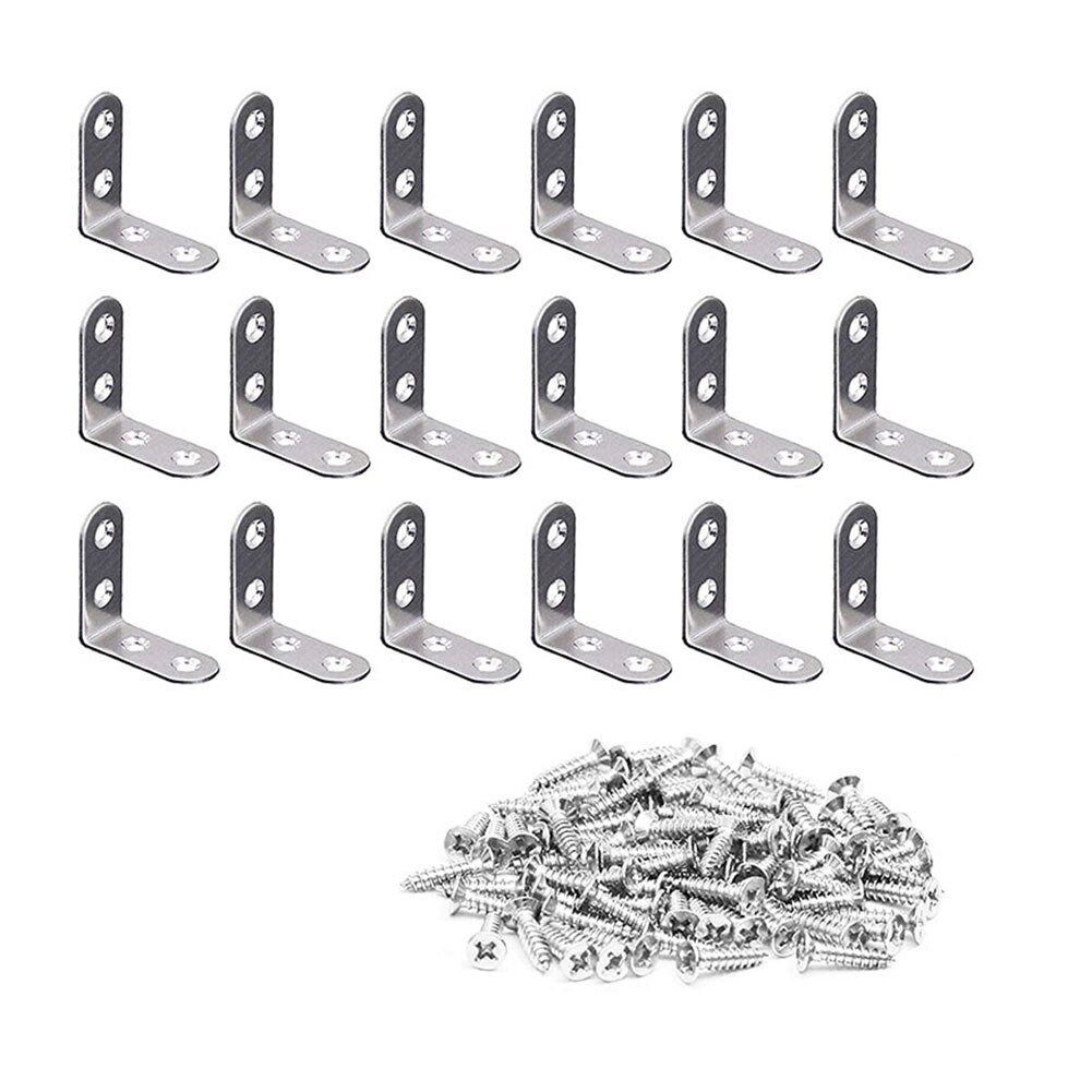 L Beugel Hoek Brace Set Rvs 40Mm Hoogte Metalen Joint Haakse Beugels Sluiting 18Pcs Met 72 schroeven Versterken