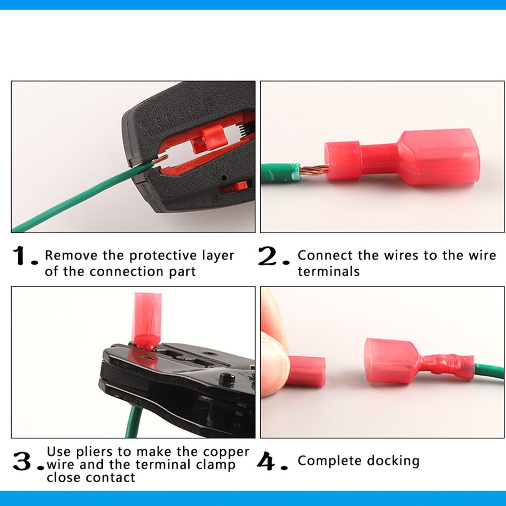 Fully insulated Nylon 6.3mmFemale + Male Insulated Spade Electrical Wire Crimp Terminal Connectors Wiring Cable Plug set
