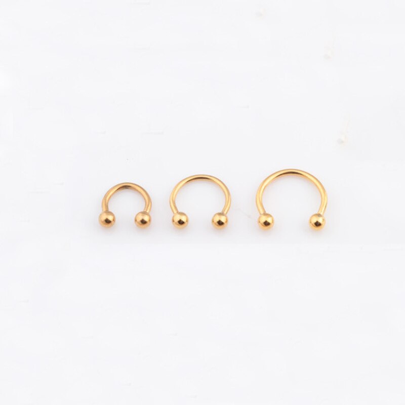 Nueva oferta, 2 uds., anillo nasal de acero inoxidable, anillos para labio, pendientes, Piercing de Sircular, bola, herradura, aro, joyería para el cuerpo: gold 8mm