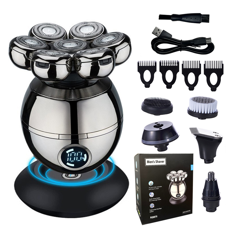 Electric Shaver 7D Floating Cutter Head Base Charging Portable Men Beard Trimmer Clipper Rechargeable Bald Head Electric Razor: Gold