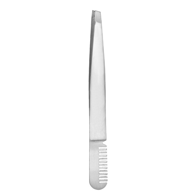 Eyebrow Tweezer With Comb Double Use Stainless Steel Brush Slant Metal Eyelash Extension Nipper For Hair Removal Face Beauty: stanless steel color