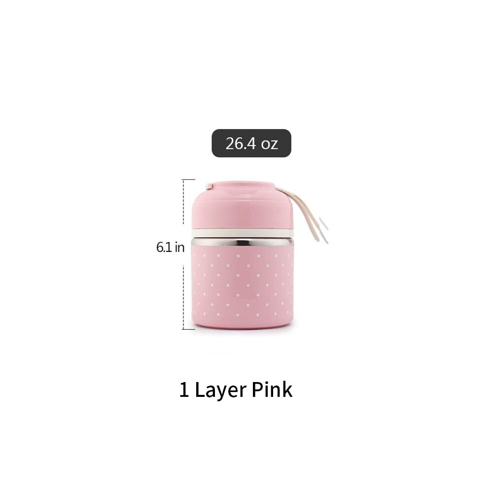 Three-Layer Leak-Proof Lunch Box Outdoor Bento Portable Food Storage Container Stainless Steel Flask Set For School Kids: pink 1 layer