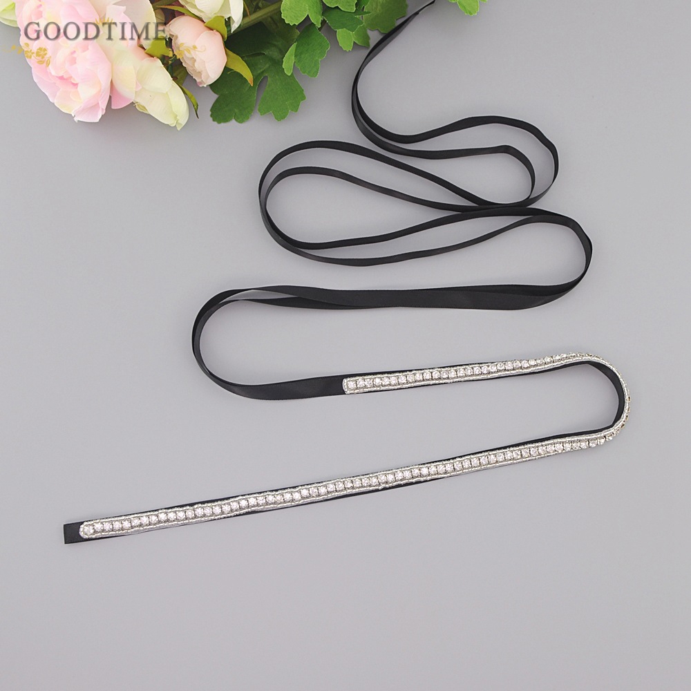 Wedding Belt Rhinestone Bridal Wedding Belt Thin Belt Long Narrow Wedding Dress Accessories Bridal Sash For Women Girl: black