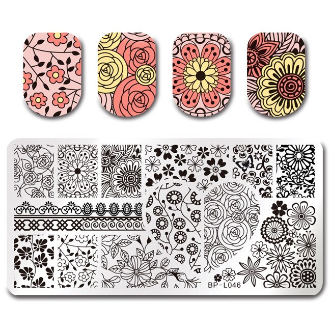 Né joli été fruits ongles estampage modèle fleur jus boissons ligne laisser modèle bricolage Nail Art Image plaques: BP-L046