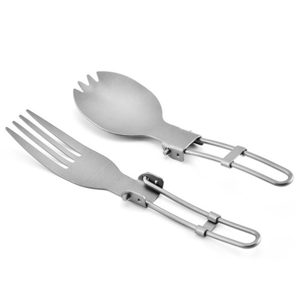 Titanium Portable Spoon Foldable Shovel Durable Camping Picnic Utensil Travel Cutlery Ourdoor Picnic Tableware: Silver 2