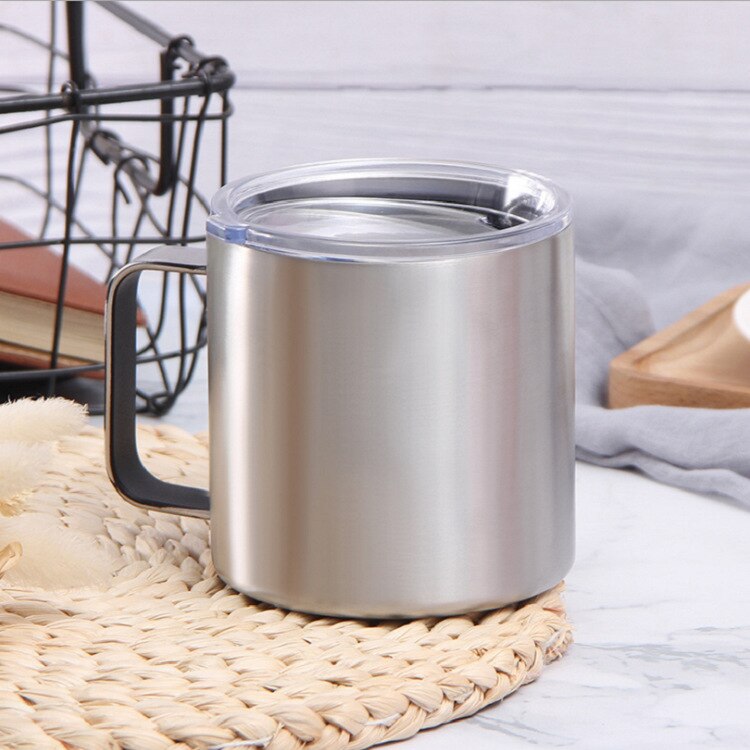 12/14oz Simple American Stainless Steel Coffee Cup Solid Color Double-layer Office Insulation Mug