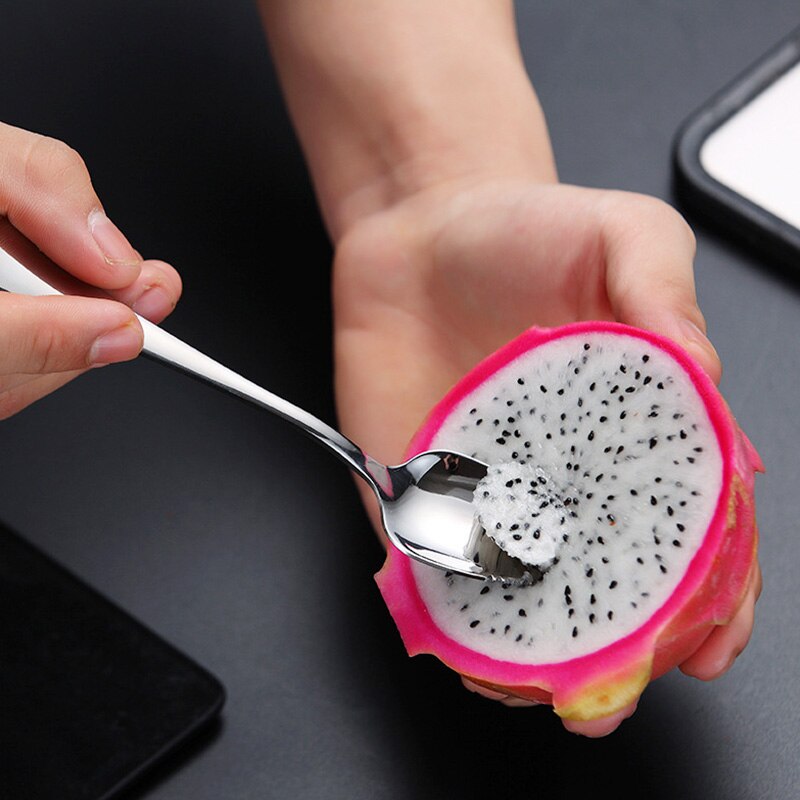 1Pcs Stainless Steel Fruit Dredger Serrated Spoons Dessert Coffee Ice Cream Spoon Stirring Teaspoons Kitchen Supplies