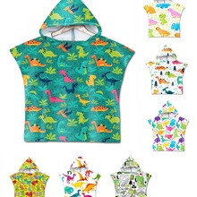 Novelty Cartoon Dinosaurussen T-Rex Bomen Print Baby Kids Kinderen Hooded Handdoek Zwembad Bad Strand Poncho Handdoek cape
