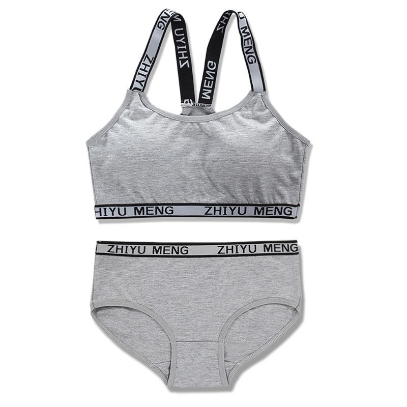 Teen Girls Underwear Soft Padded Cotton Letter Print Bra Set for Young Girls for Yoga Sports Running Free Size