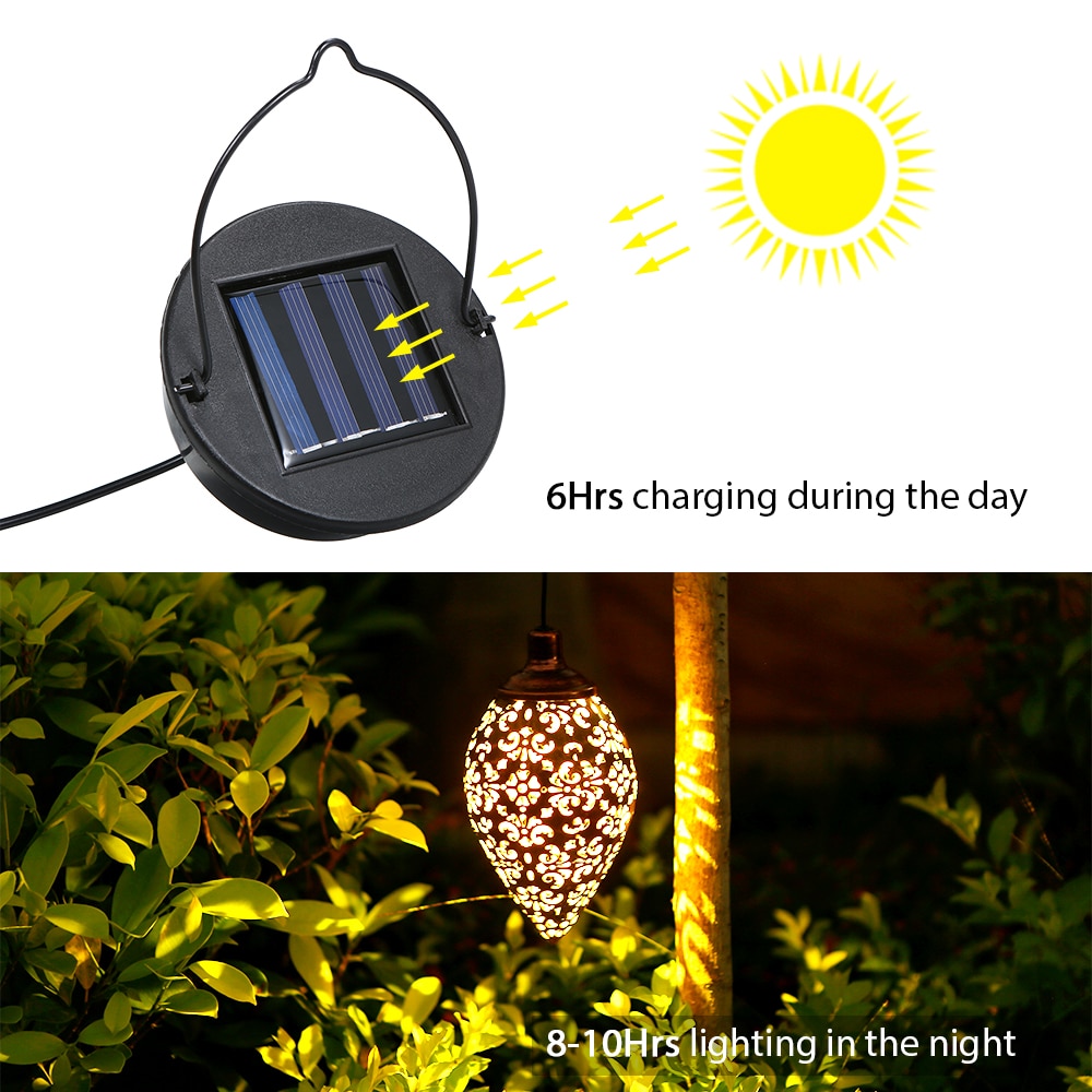 Vandtæt solcellelampe have led lanterne hængende udendørs sol lampe oliven form følsom sensor kontrol soldrevet lampe
