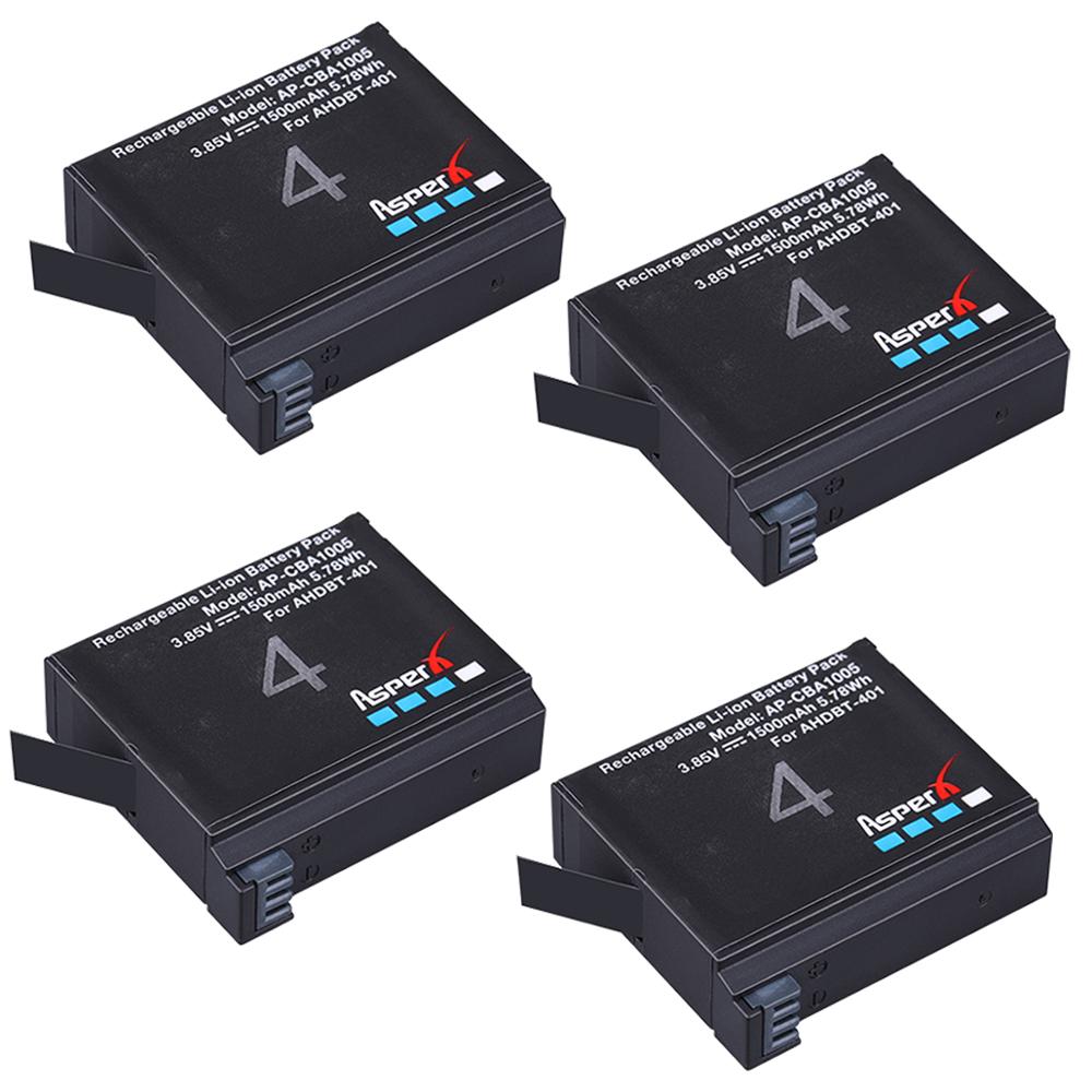 Batería de AHDBT-401 de 1500mAh para Gopro Hero 4, batería AHDBT401 AHDBT 401 + LED de 3 puertos, Cargador USB para cámara GoPro Hero4 HERO4, 4 Uds.: 4 Batteries