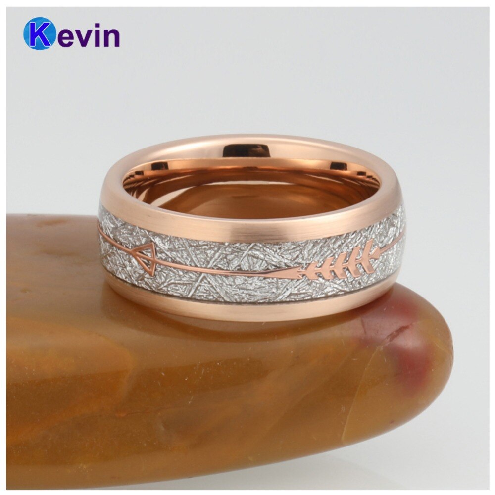 Mannen Vrouwen Wedding Band Tungsten Ring Rose Goud Met Stalen Pijl En Wit Meteoriet Inlay Nieuwkomers