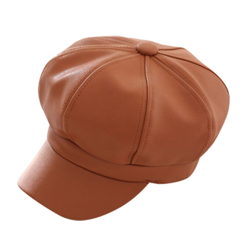 Boina de cuero PU para hombre y mujer, gorra de pintor de Color sólido Retro Para otoño e invierno TC21