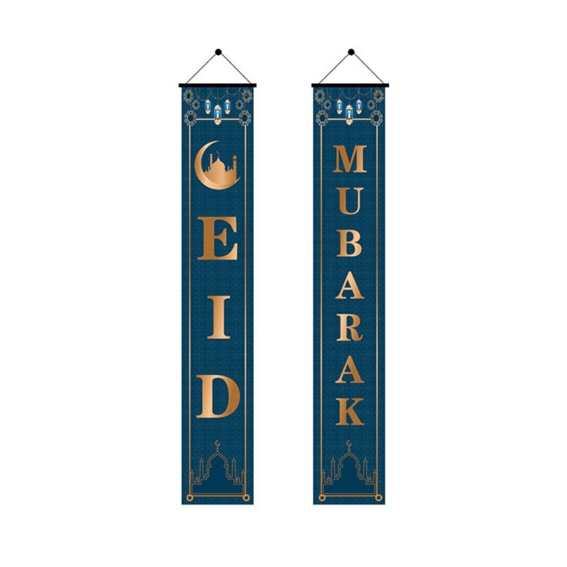 2Pcs Eid Mubarak Porch Banner Ramadan Kareem Front Door Flag Hanging Sign Decor H051: 03