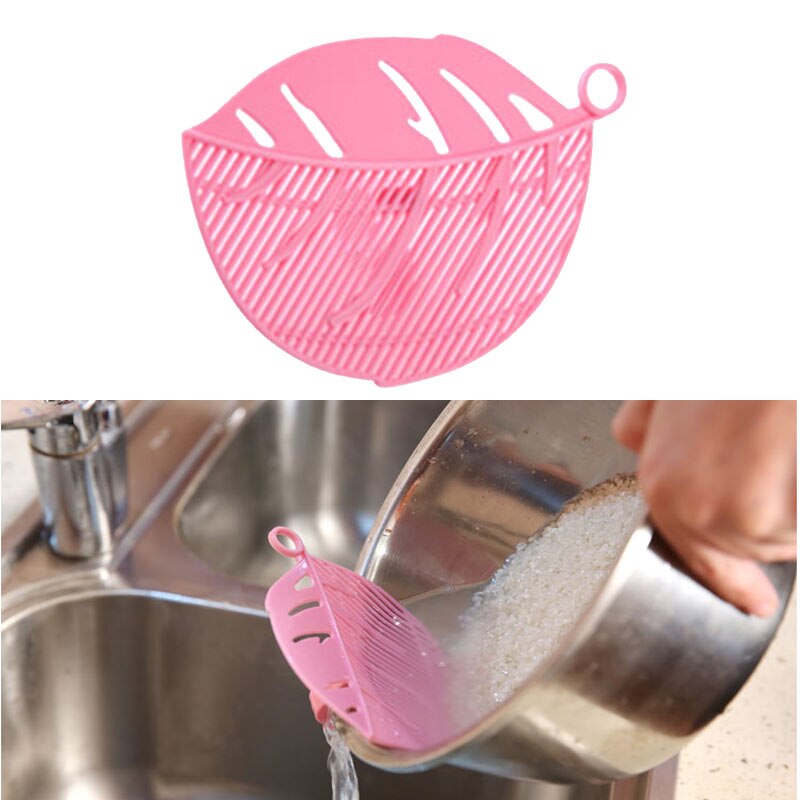 Risvask filtrering baffel sigte bønner ærter vask filter afløb bord ris rengøring si filter gadget køkken gadgets: Lyserød