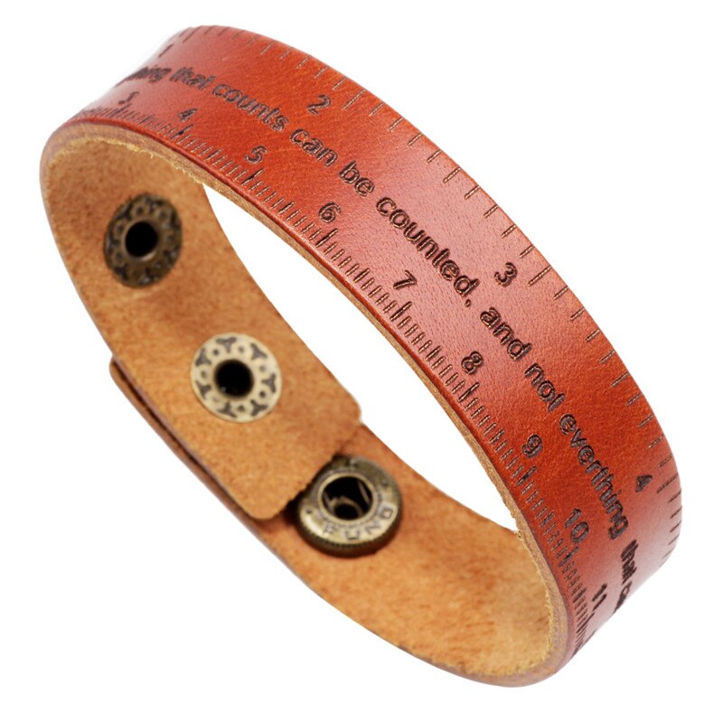 LIKA Multifunctional Ruler Leather Bracelet Men Vintage Wide Cuff Bangles Adjustable Buckle Wristband Male Bracelet Black&Brown: brown
