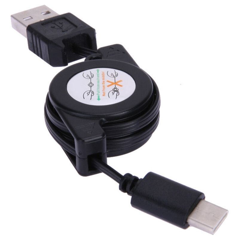 FULL-USB Type C USB 3.1 Retractable Cable Charger Charging Type-C USB-C Cable Black