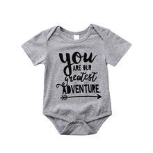 Pasgeboren Baby Baby Jongens Meisjes Korte Mouwen Adventure Grijs Bodysuit Jumpsuit Outfits Sunsuit Casual Zomer Kleding