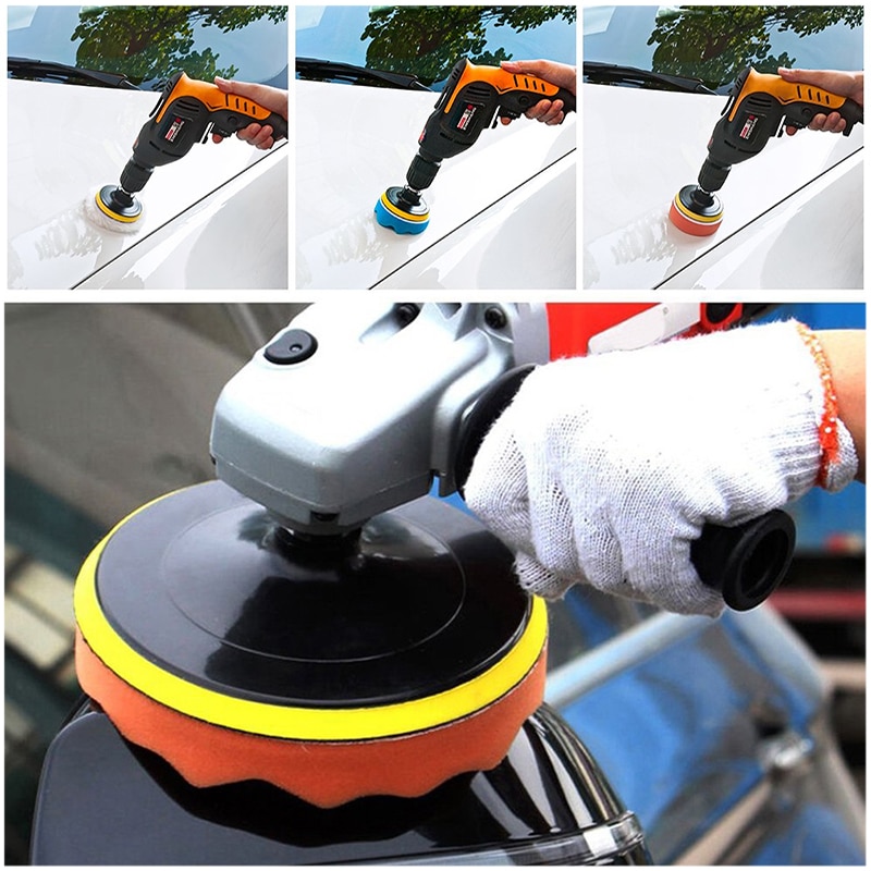 Almohadilla de pulido de esponja para coche, Kit de almohadillas de pulido de 5, 6 y 7 pulgadas, M10, M14, adaptador de taladro pulidor abrasivo de rosca, accesorio de herramientas de encerado