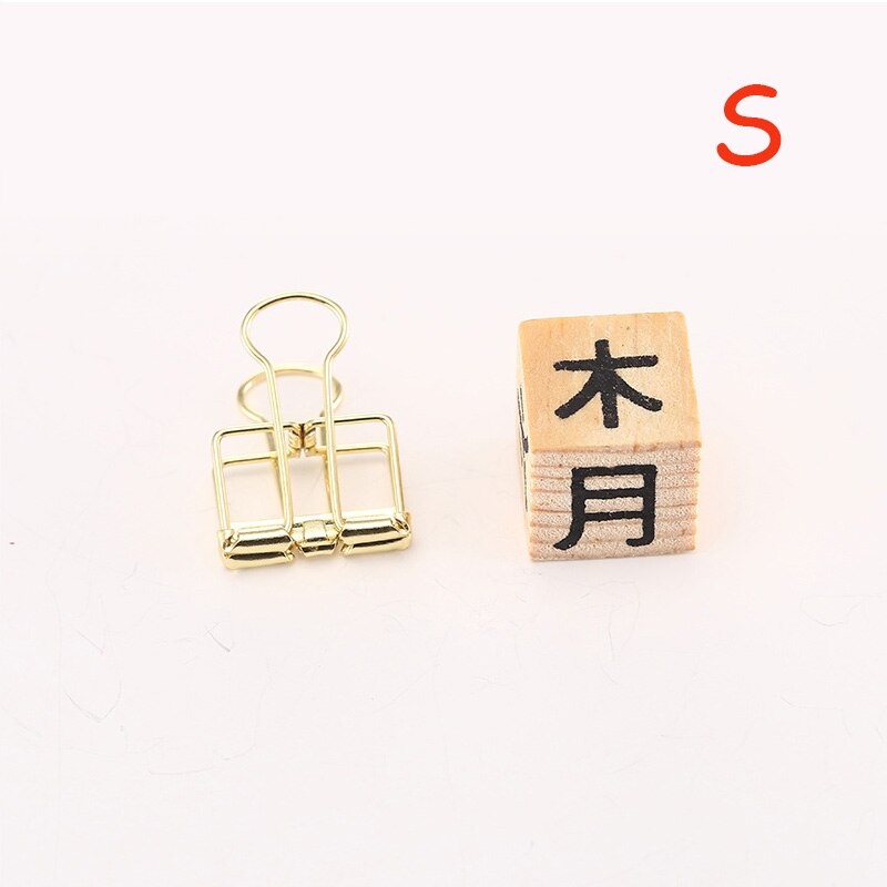 1 PCS Novelty Solid Color Hollow Out Metal Binder Clips S M L Notes Letter Paper Clips Marking Office Stationery Supplies: S Gold
