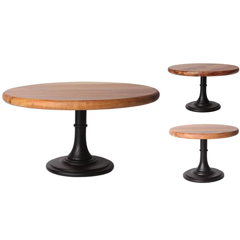 Taart Plaat Stand Houten Plaat Metalen Hoge Basis Cupcake Schotel Hout Lade