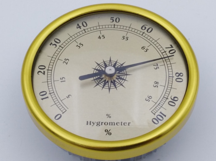 72mm analoge hygrometer alu etui, rundt cigar hygrometer til cigar etui humidor gylden / sølv 2 stk/parti  h711