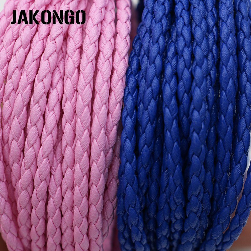 Jakongo 3mm rund flettet lædersnor til armbånd halskæde reb til smykkefremstilling diy tråd tilbehør 5m/ lot