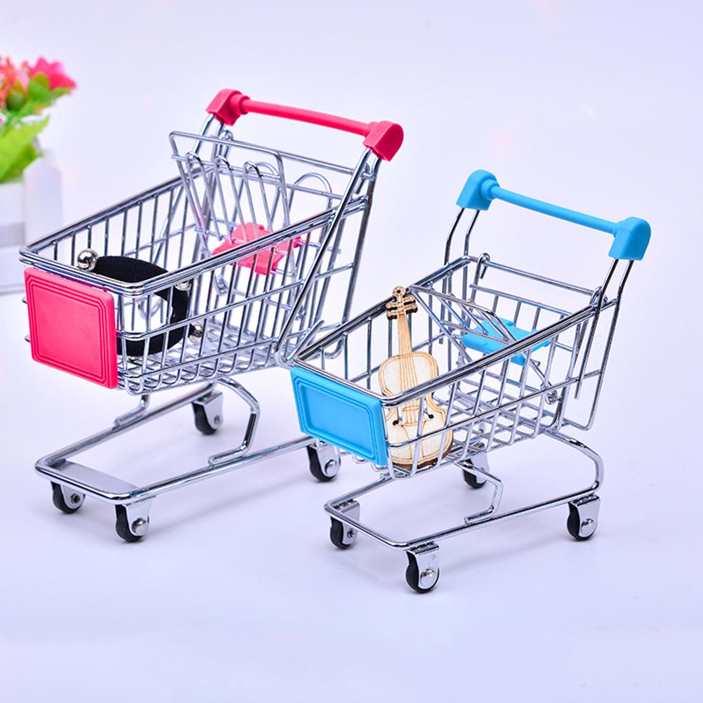 Supermarkt Hand Trolley Mini Winkelwagen Desktop Decoratie Opslag Speelgoed Creatieve Metalen Thuis Opslag Handkar Speelgoed