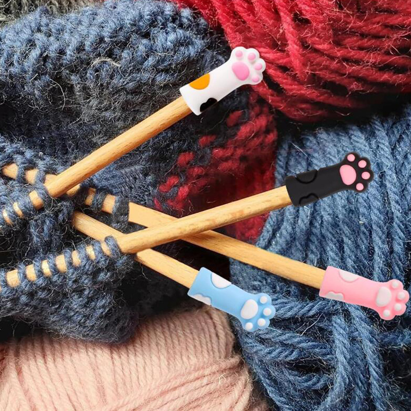 Tapón de tejer con garra de gato 5/10/15, protección de punto de aguja de tejer multicolor, suministros de tejer y ganchillo de silicona