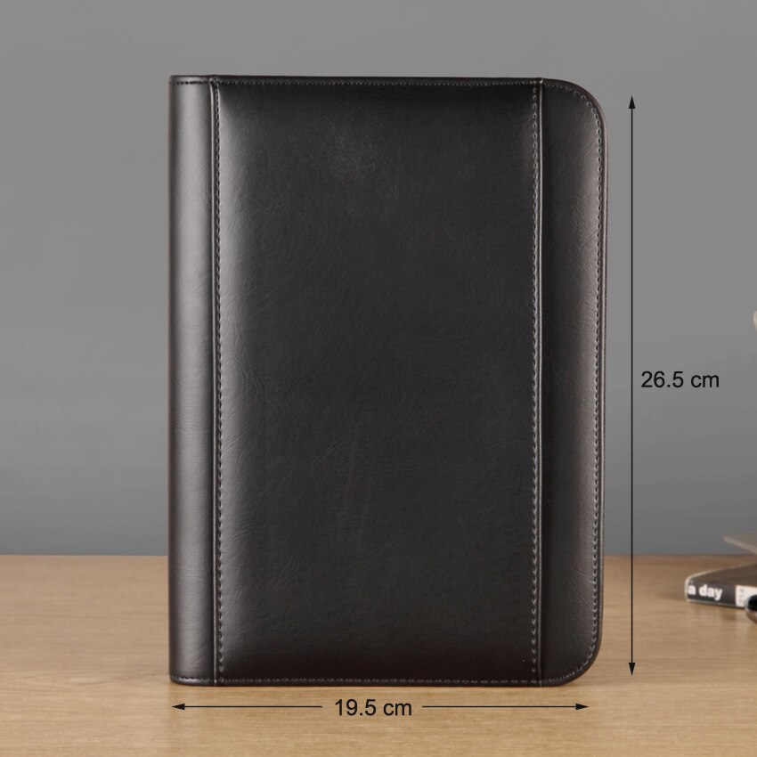 Faux leather A5 file folder with a zipper folders for documents A5 padfolio for business with external pocket notebook 1324