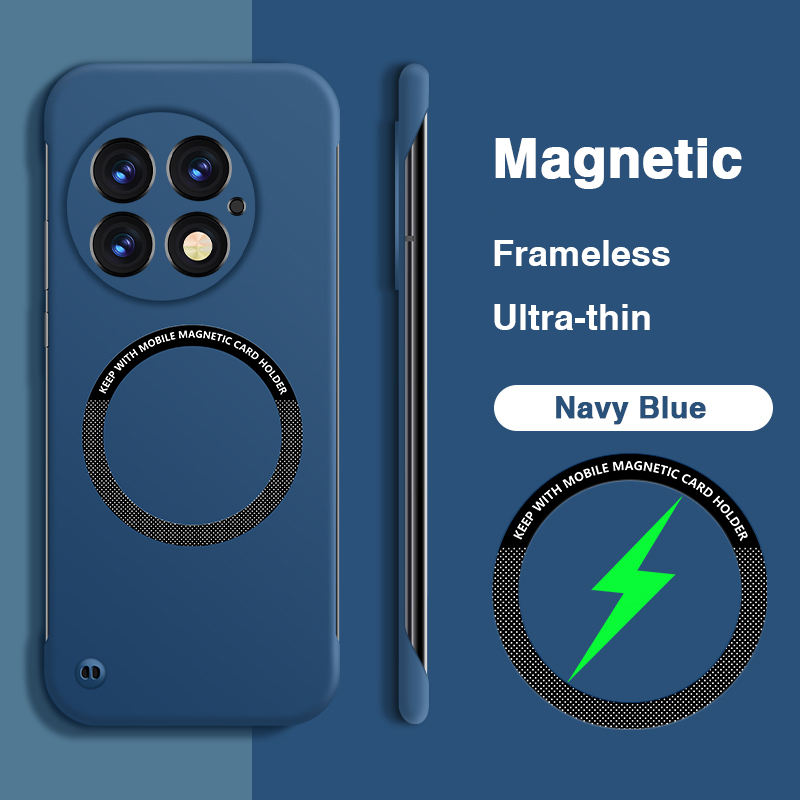 Cienkie bezramkowe etui na telefon OnePlus 13 13R 13T 13s 5G twardy muszla luksus magnetyczny bezprzewodowy opłata aparat fotograficzny ochrona Powrót okładki: Niebieski / OnePlus 13