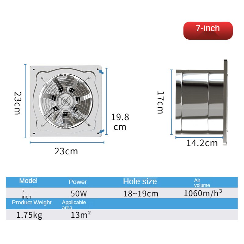 6/7/8inch Inline Extractor Exhaust fan Ventilation Pipe Fan Bathroom Kitchen Wall Window Stainless Steel Attic Ventilator: AU / 7inch